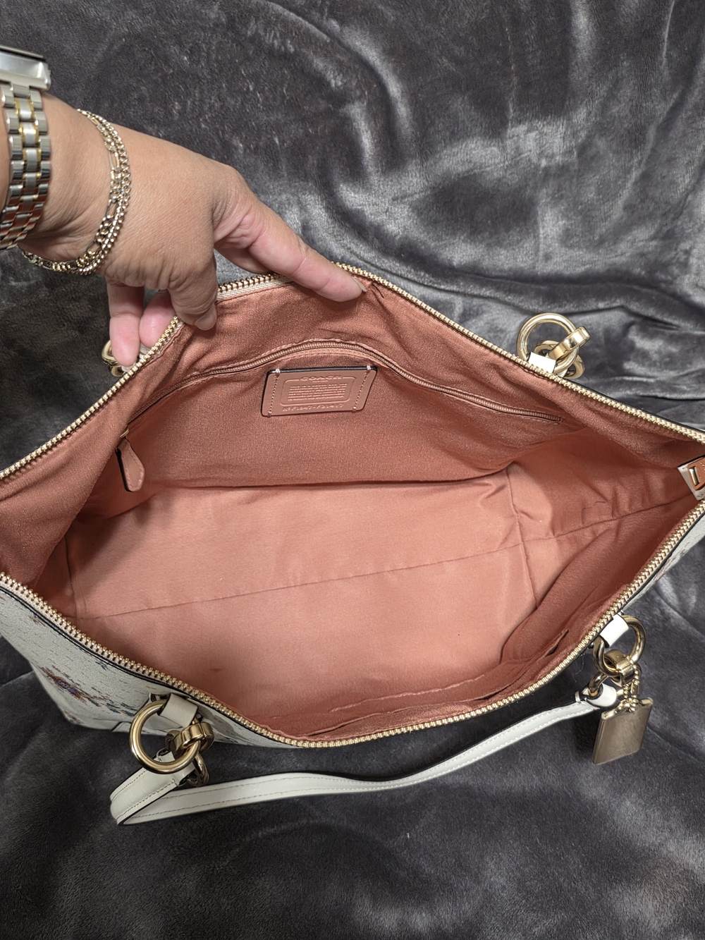 Coach Cream Floral Tote with Gold Hardware - Picture 6 of 10